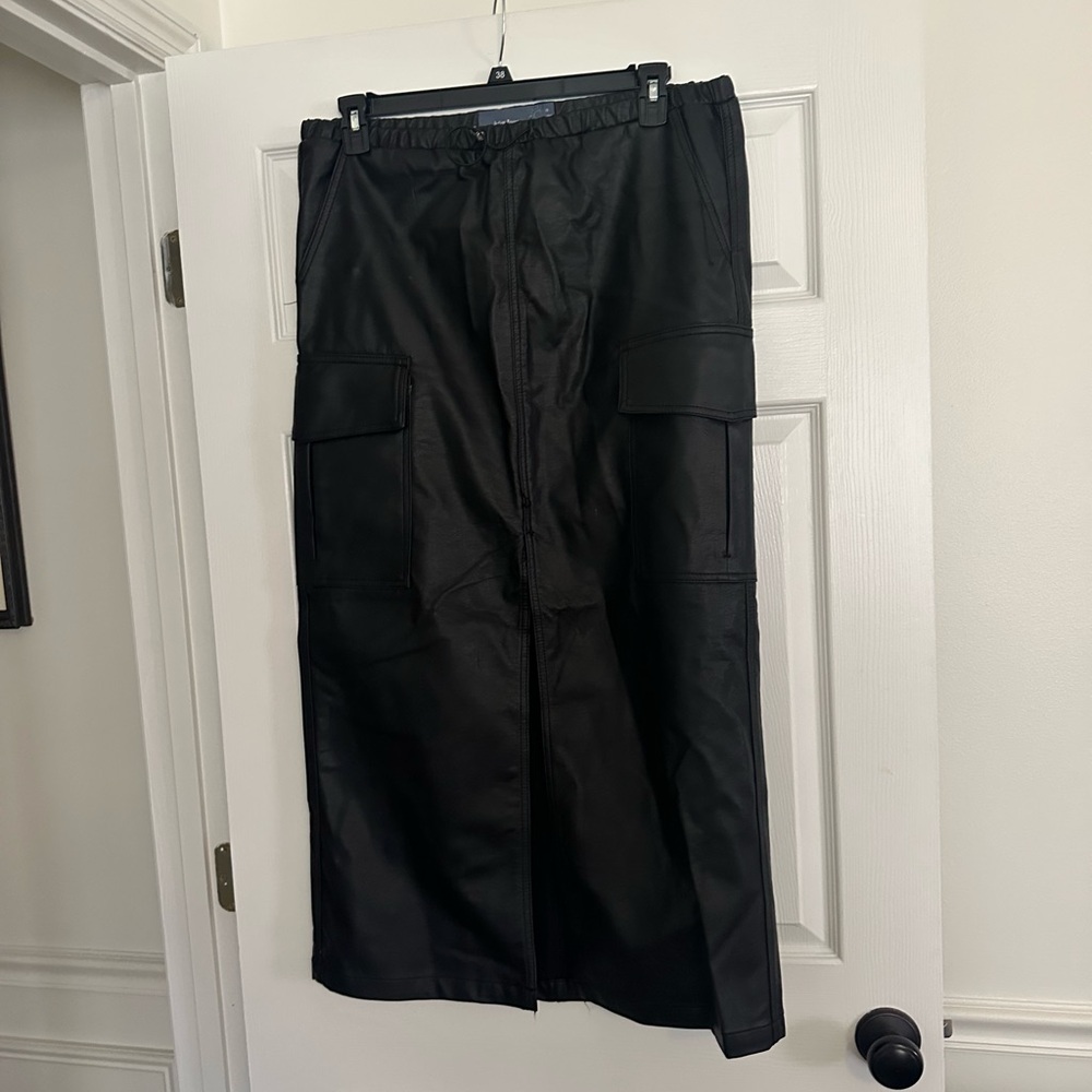 Women’s Sleek Black Cargo Faux Leather Long skirt